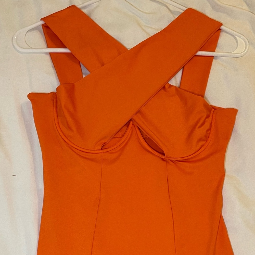 LYANER Cut Out Halter Wrap Bodycon Party Sleeveless Tank Mini Dress Orange - Picture 3 of 5